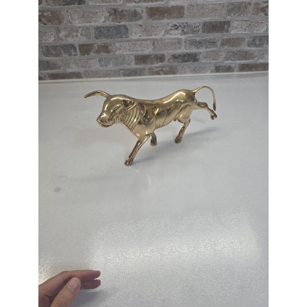 Vintage  Metal  Bull In Motion Figurine Statue Midcentury Decor MCM **READ